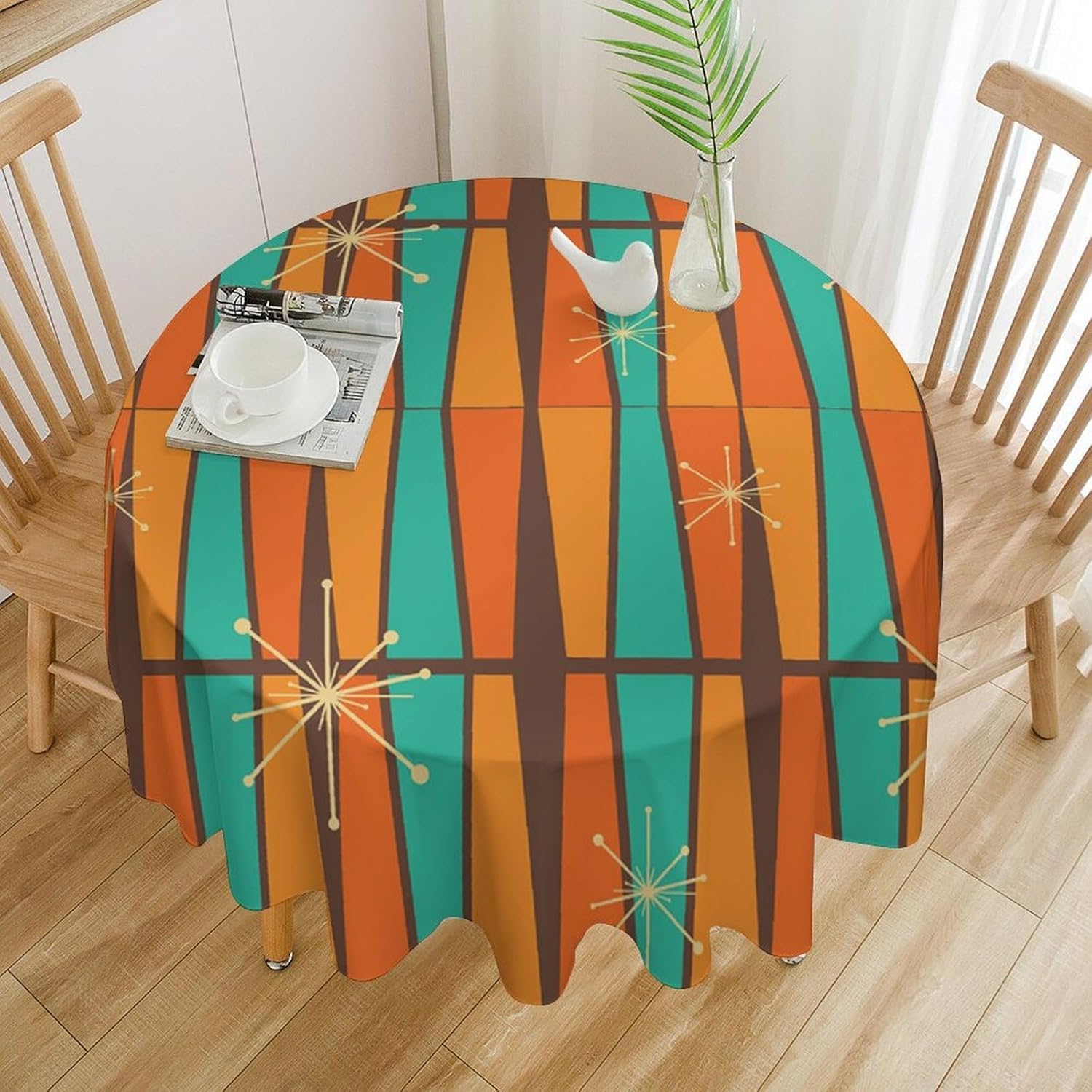 Century Textile & Sewing Supply Reviews - Toalha de Mesa Redonda Geométrica Laranja