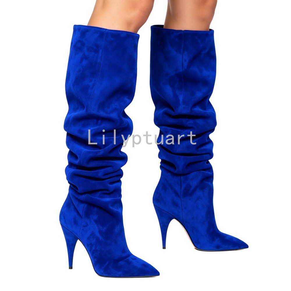 Sewing Fleece - Botas Femininas de Camurça Azul, Estilo