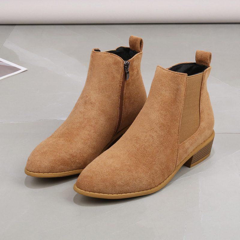 Sewing Zipper - Botas curtas femininas outono apontou flanela