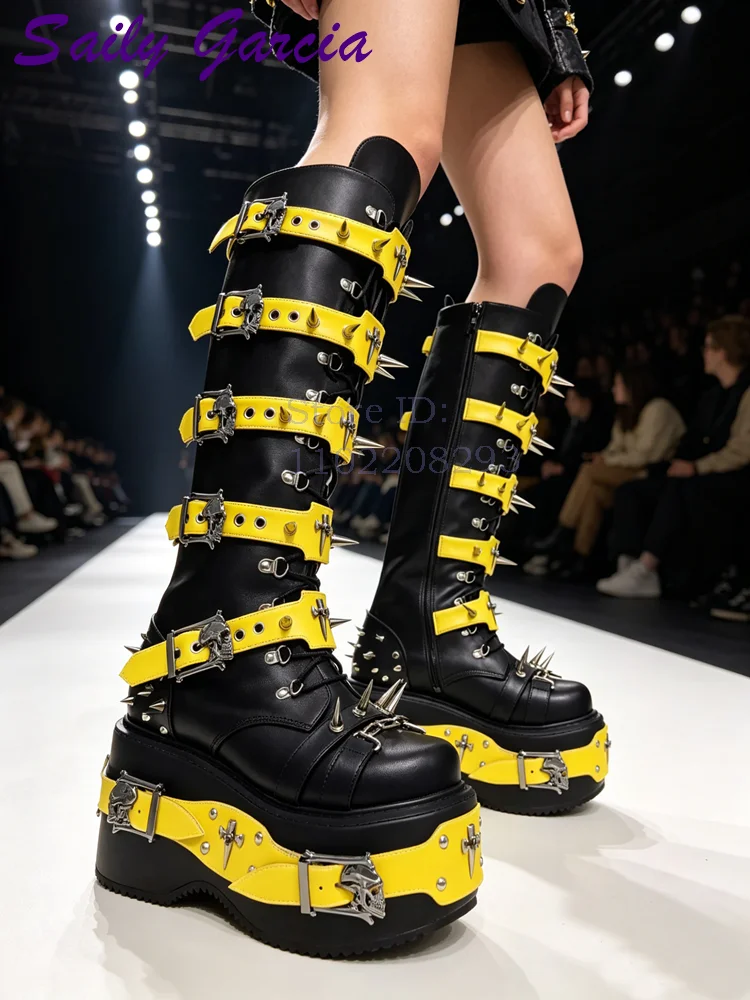 Sewing Zipper - Botas de Cano Alto Punk com