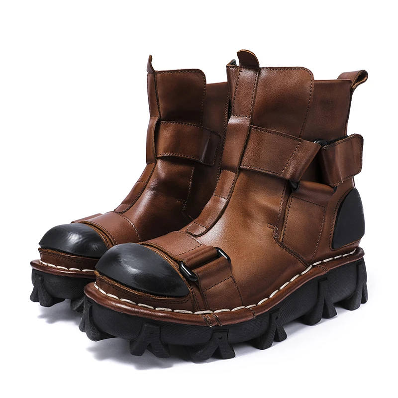 Sewing Zipper - Botas de motocicleta de couro genuíno