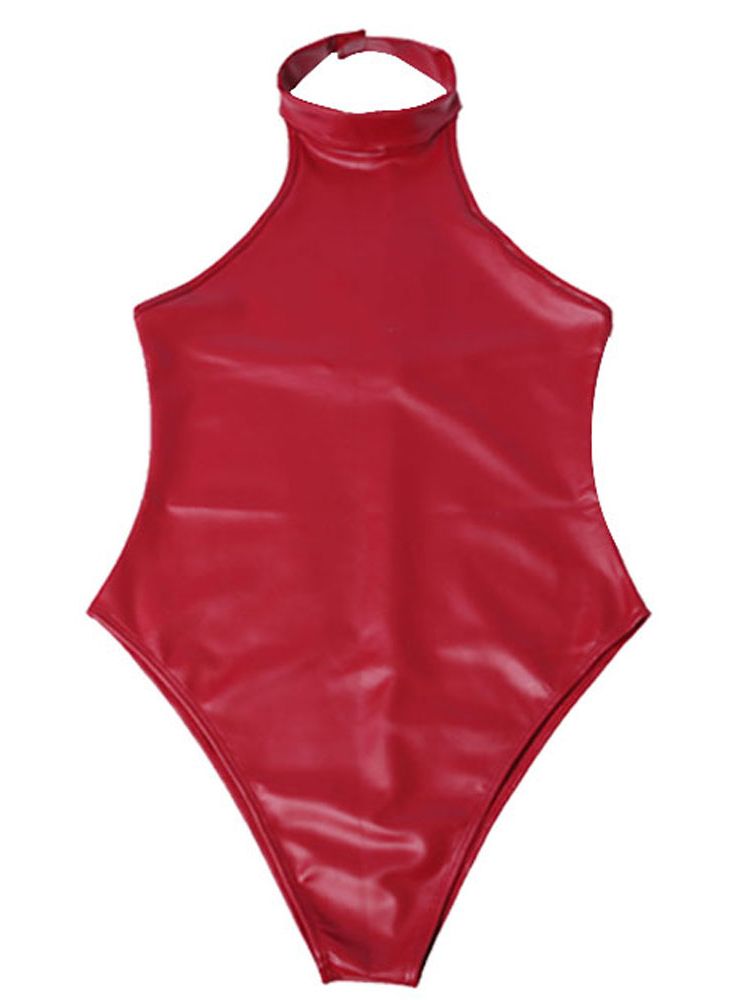 Sewing Latex - PU Couro Backless Látex Bodysuit, Olhar